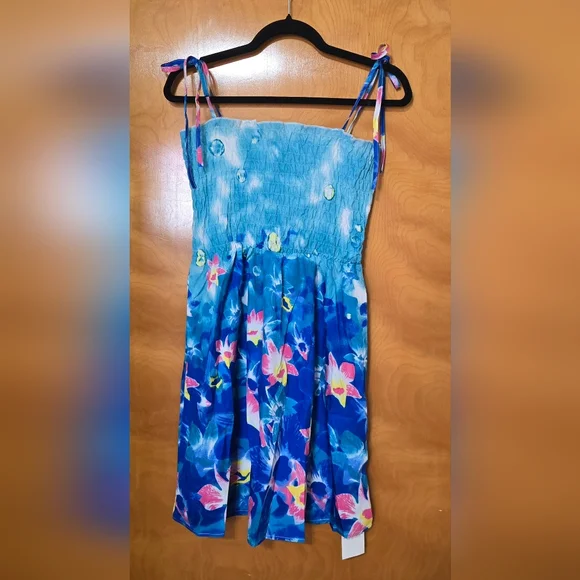 Women's Small Beach Spaghetti Straps Sundress Blue Pink Floral Summer Dress NWT - Picture 6 of 16